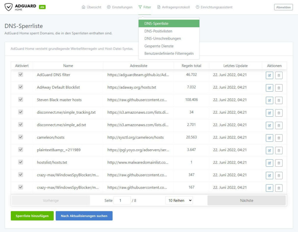 AdGuard DNS-Sperrliste hinzufügen